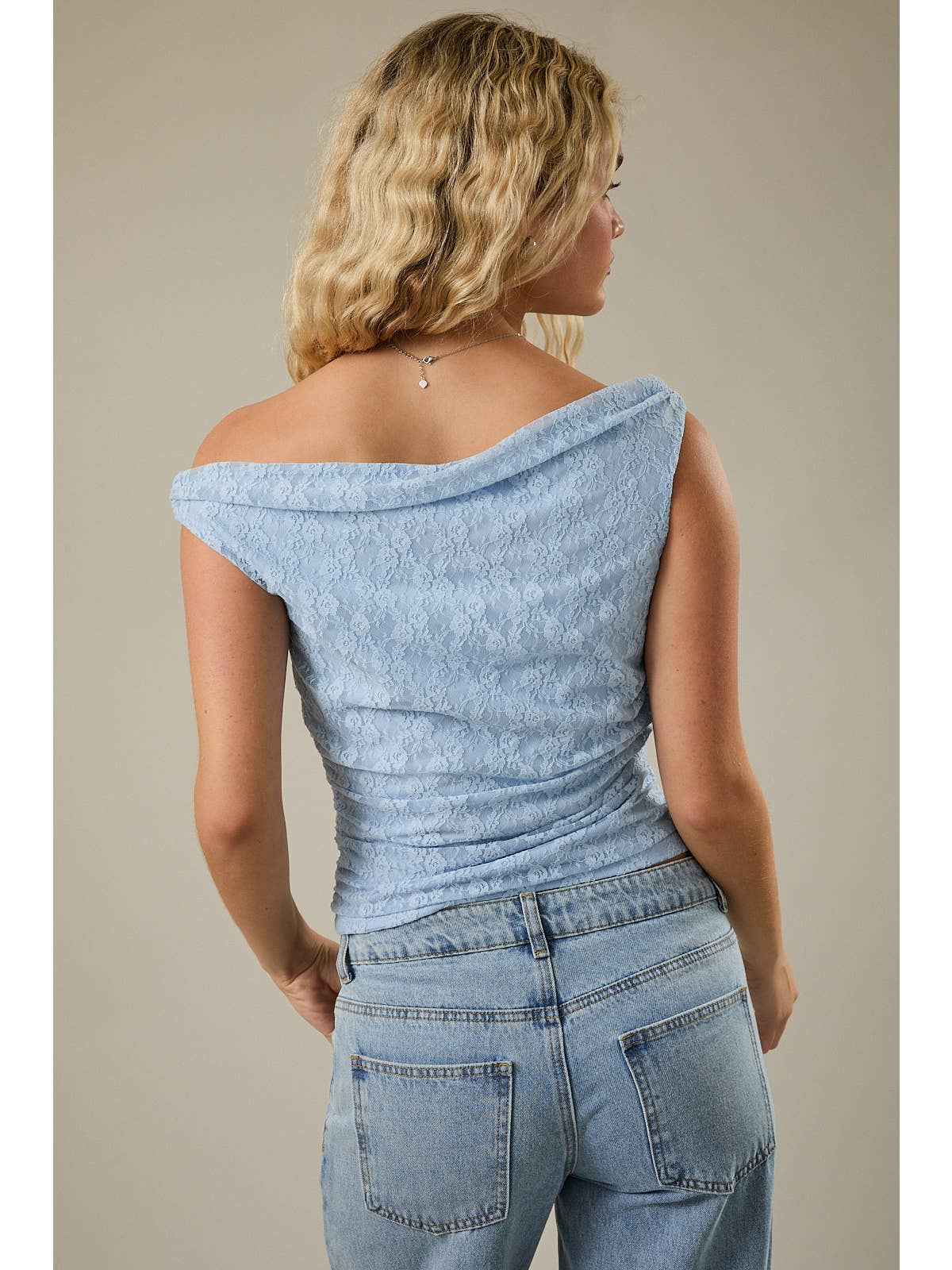 Light Blue Lace Off Shoulder Top