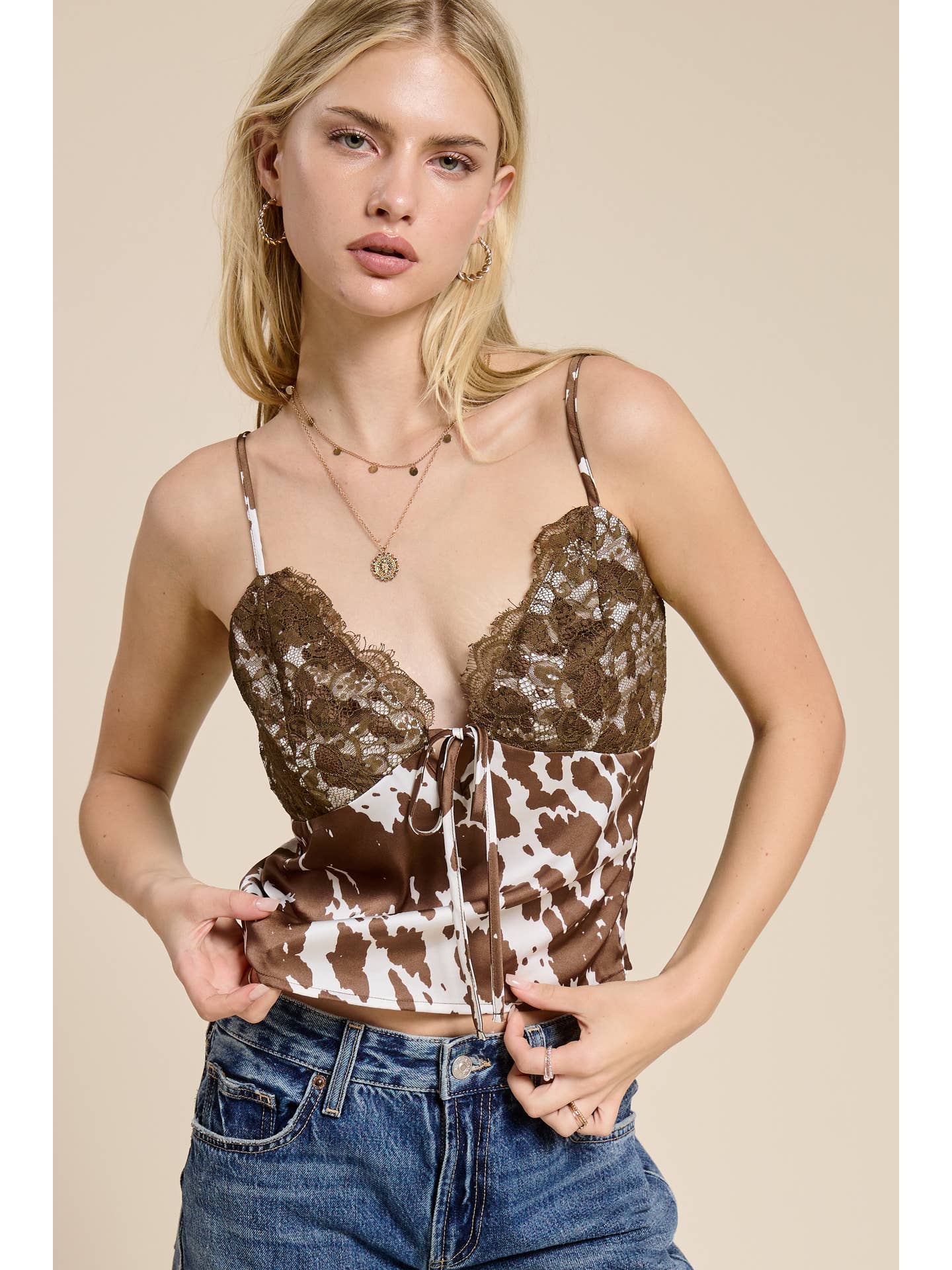 Cow Print Satin Cami Top