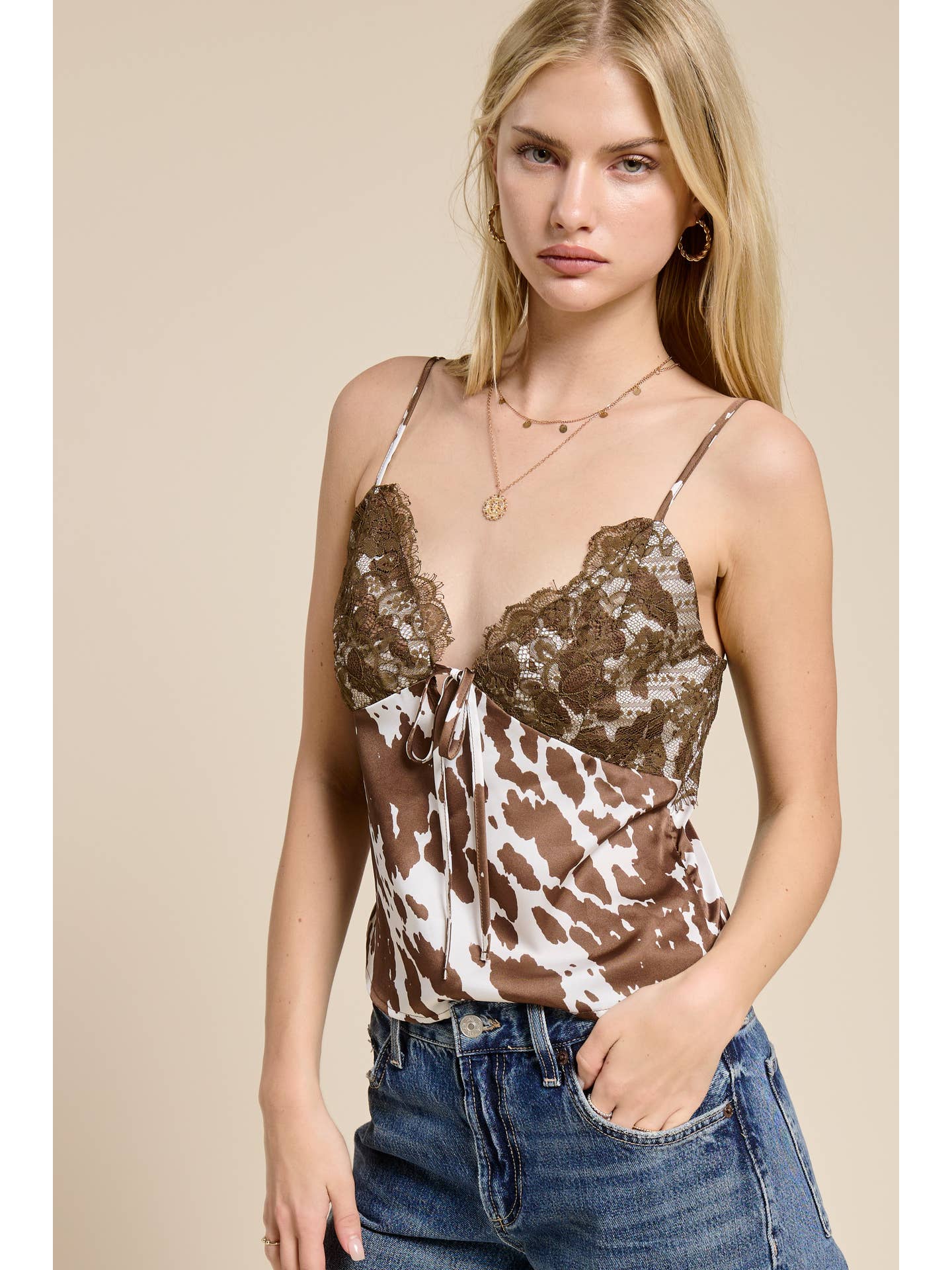 Cow Print Satin Cami Top