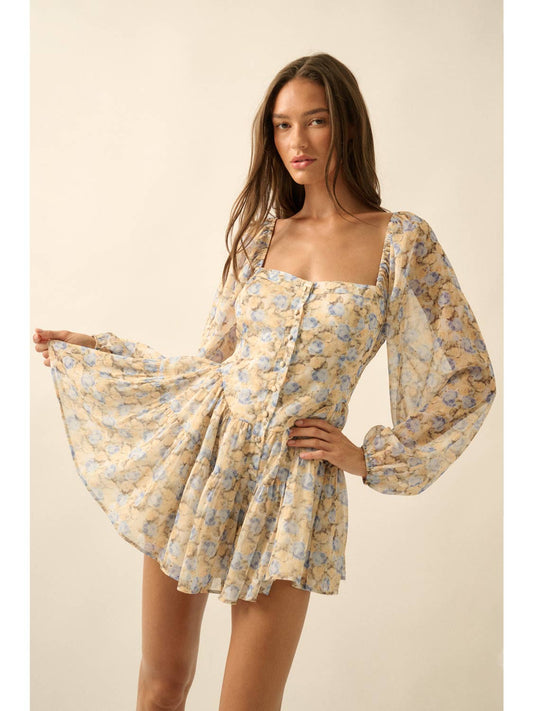Yellow Floral Chiffon Romper