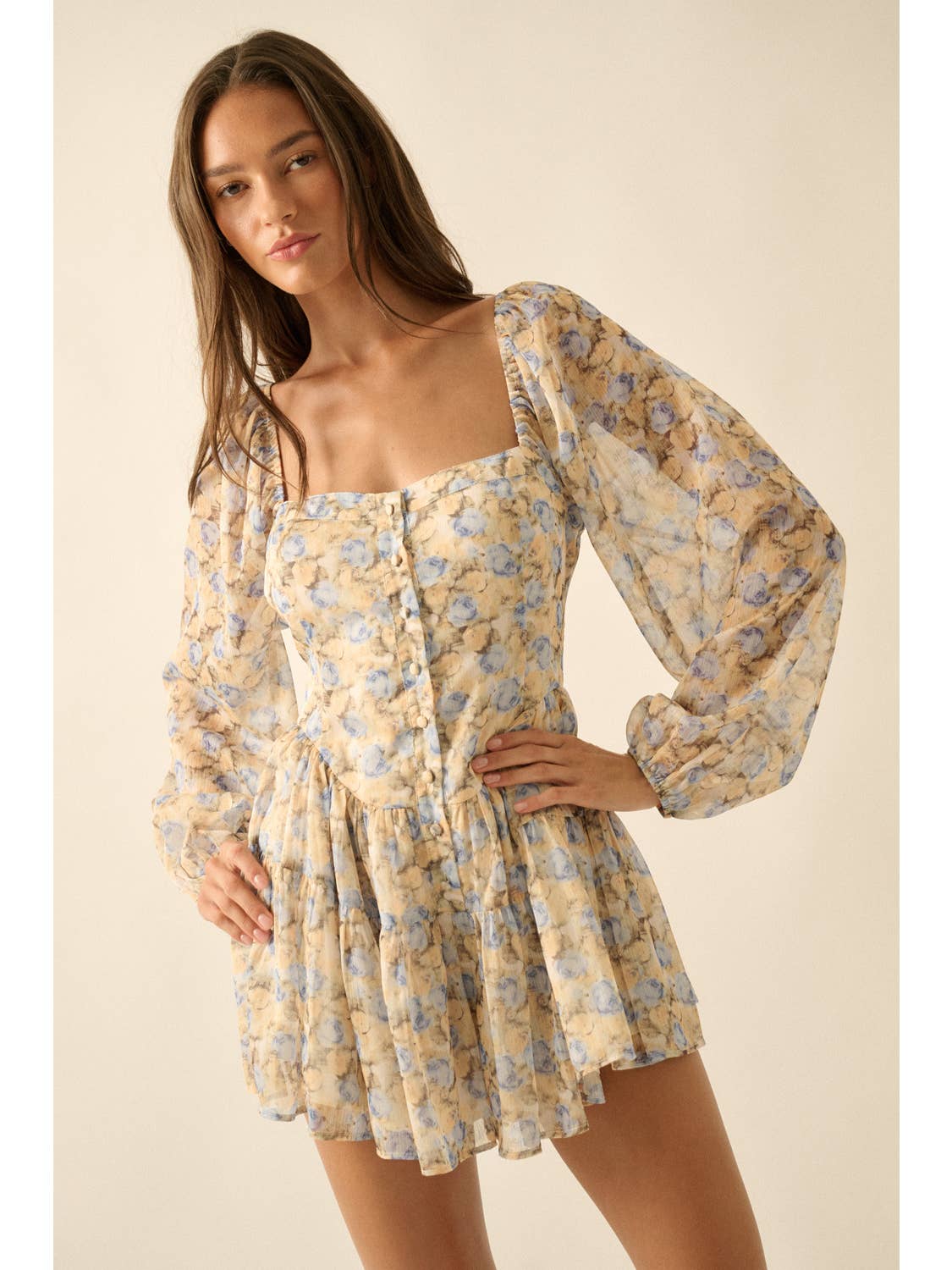 Yellow Floral Chiffon Romper