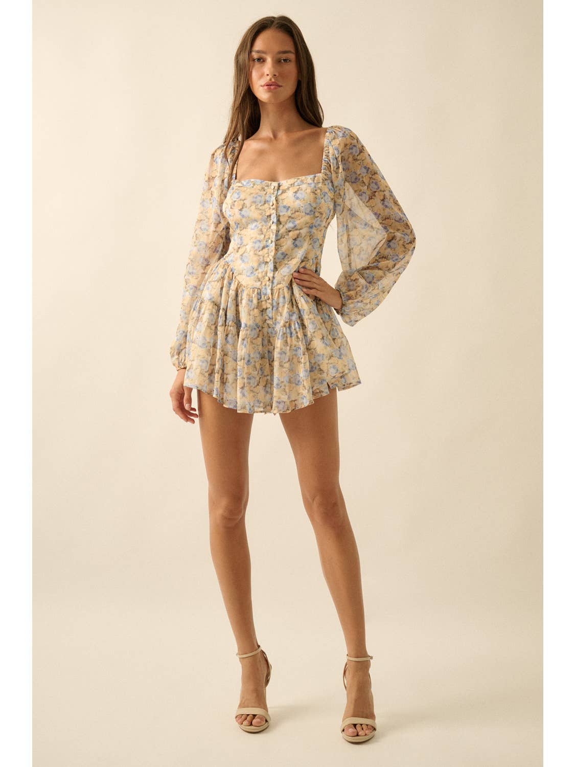 Yellow Floral Chiffon Romper