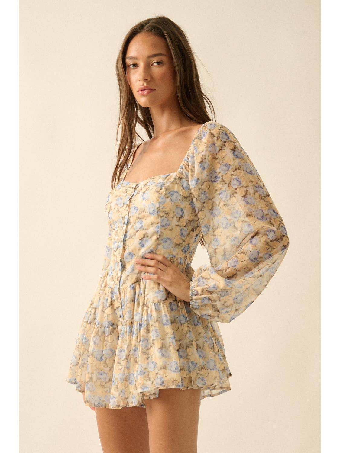 Yellow Floral Chiffon Romper