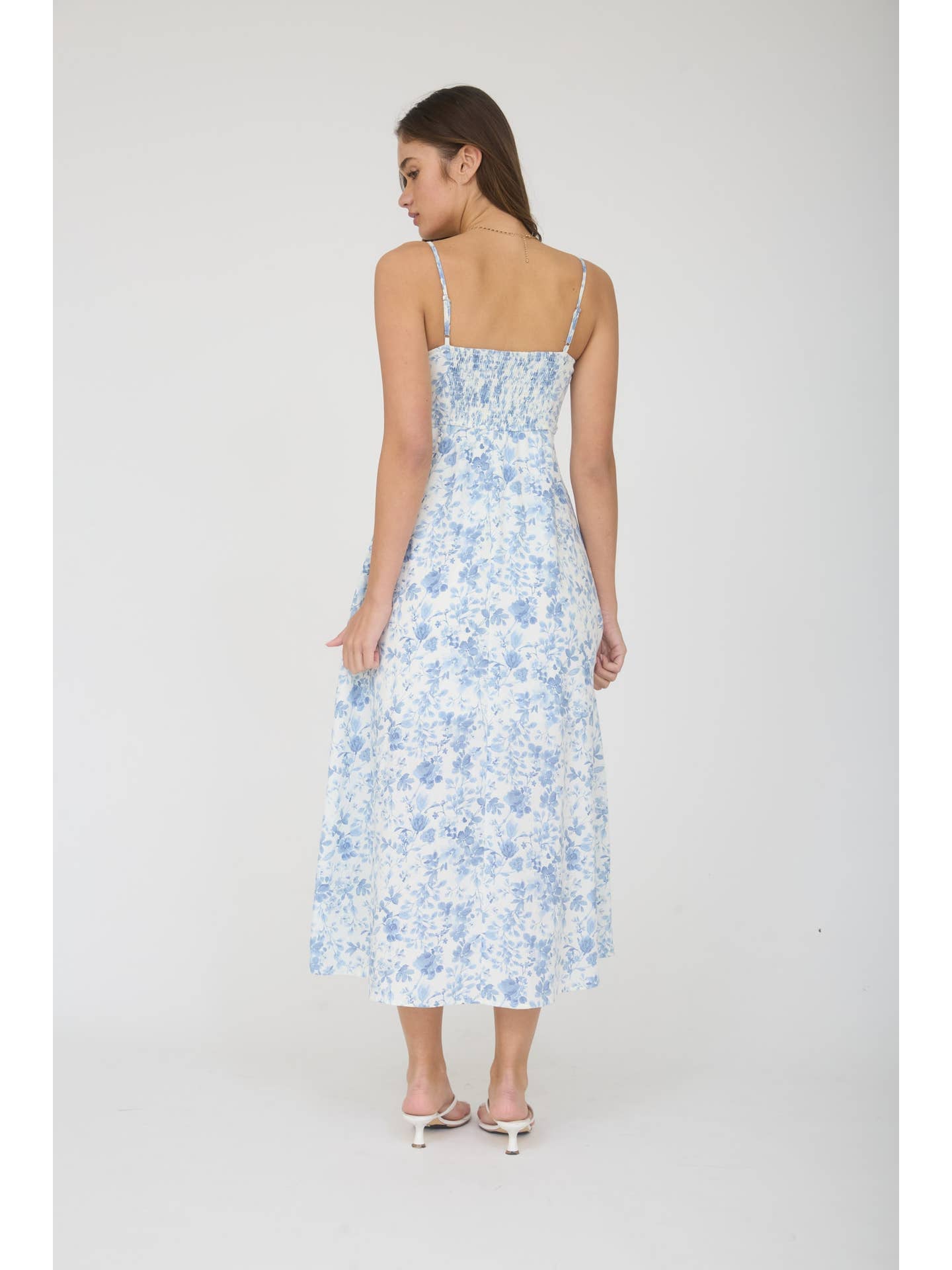 White & Blue Floral Midi Dress