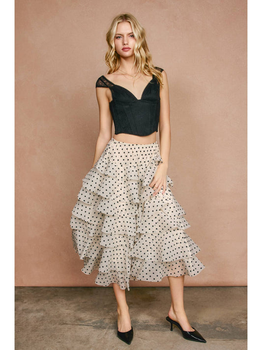Sugar Dot Ruffle Tiered Midi Skirt