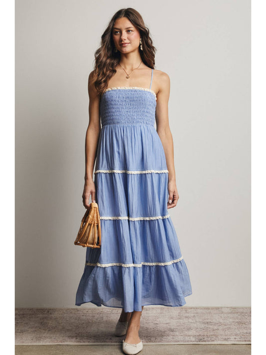 Smock Tier Lace Trim Maxi Dress