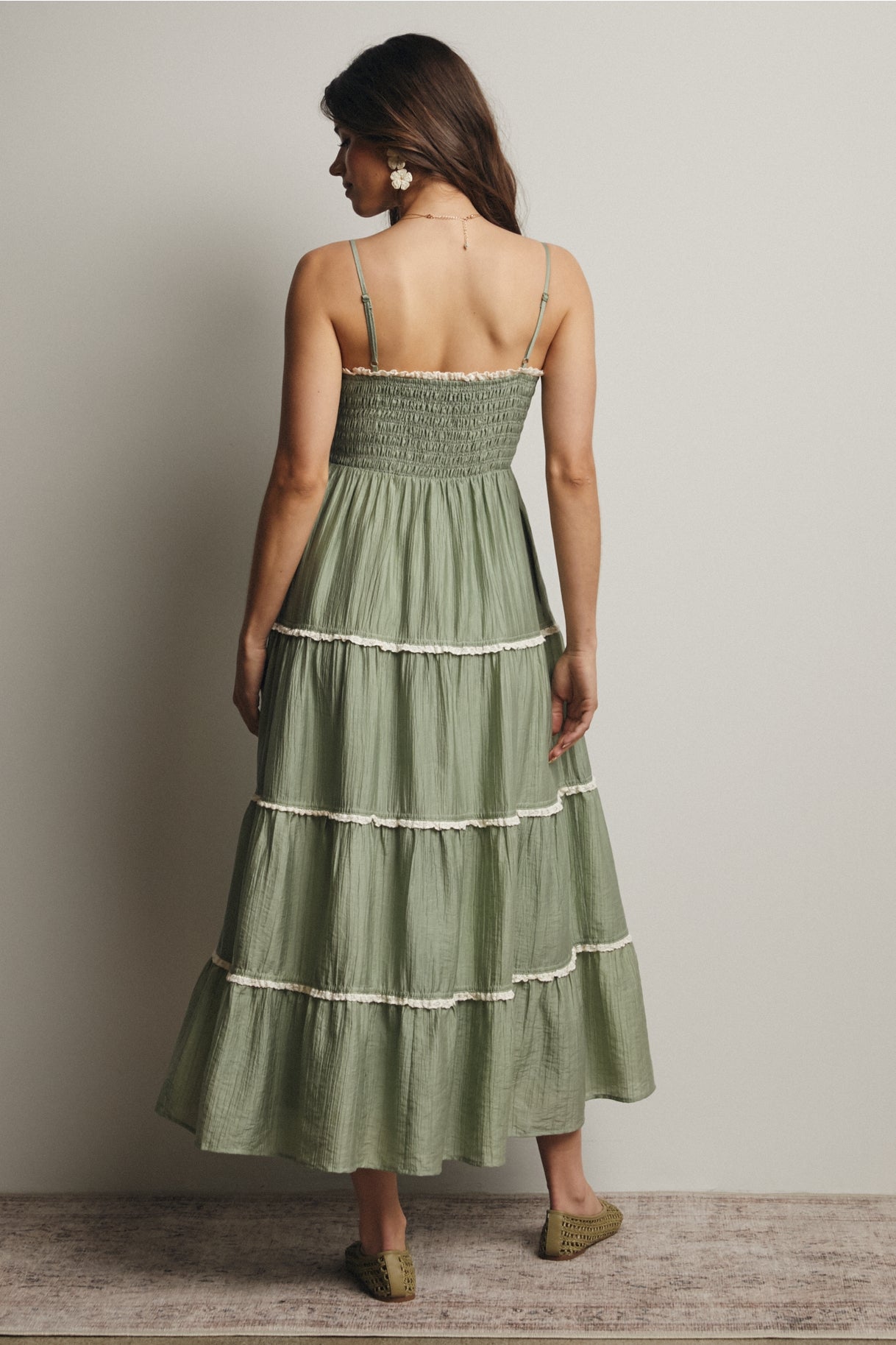 Smock Tier Lace Trim Maxi Dress