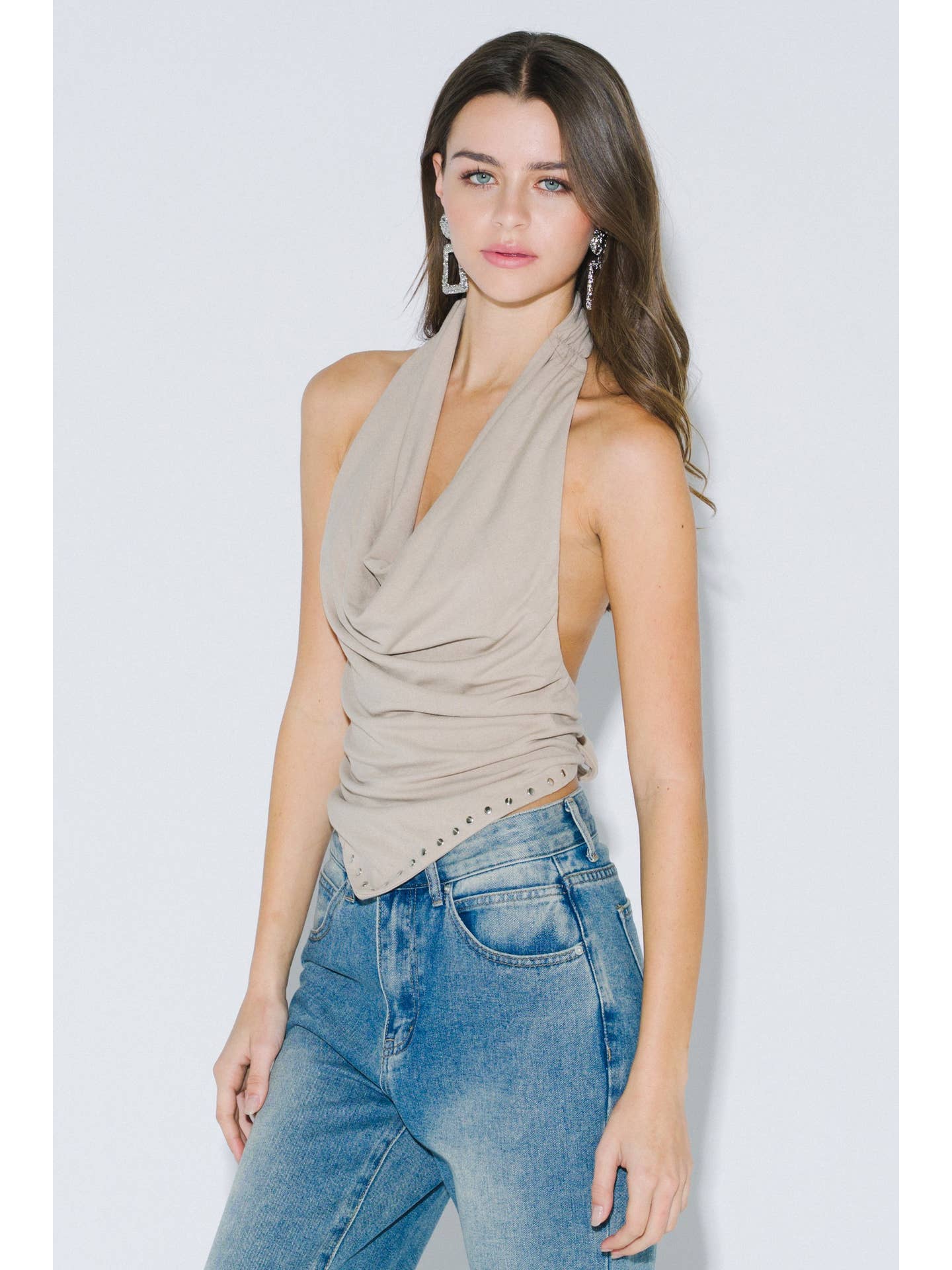 Cowl Neck Taupe Stud Top