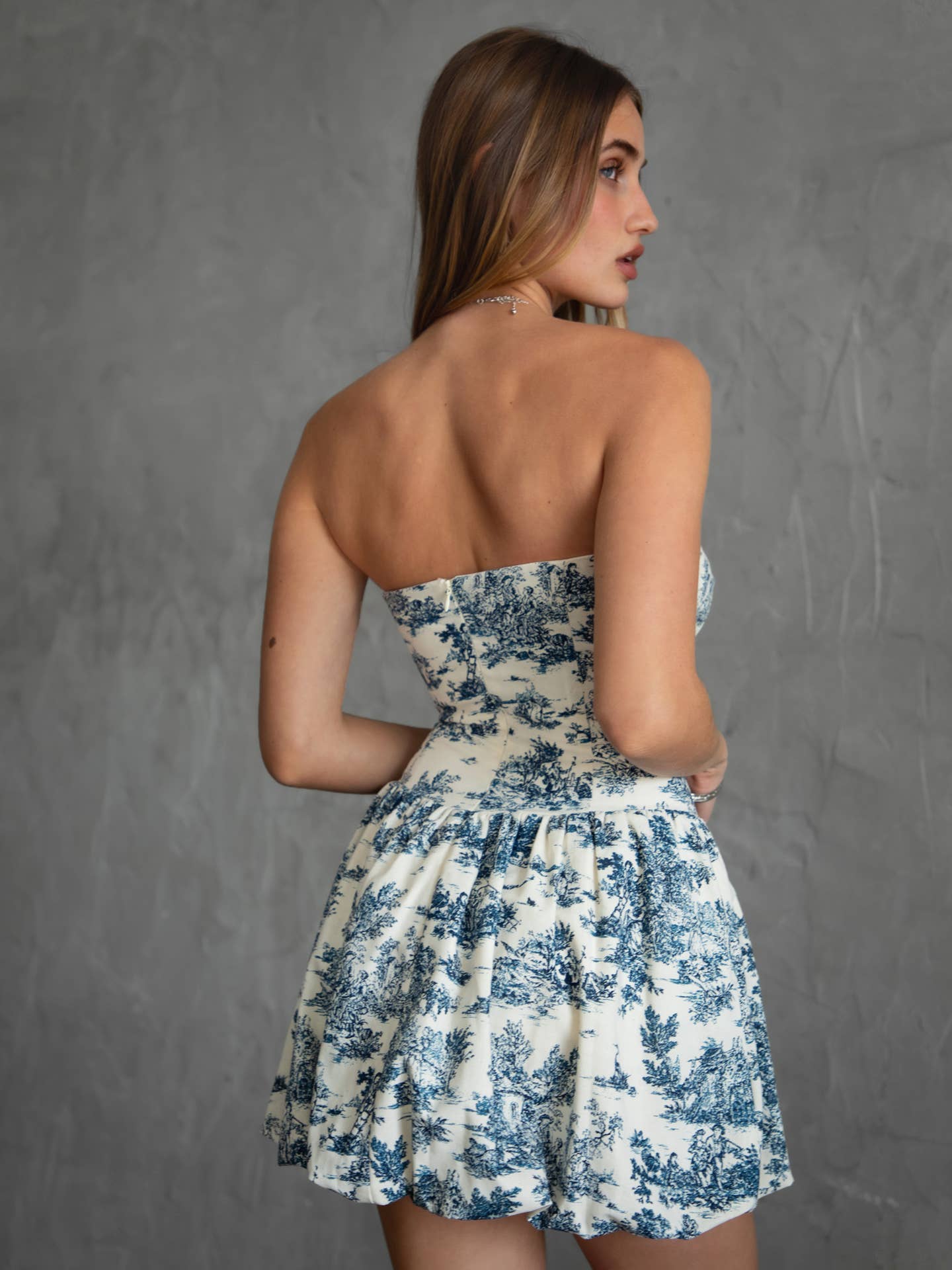 Strapless Bubble Floral Mini Dress