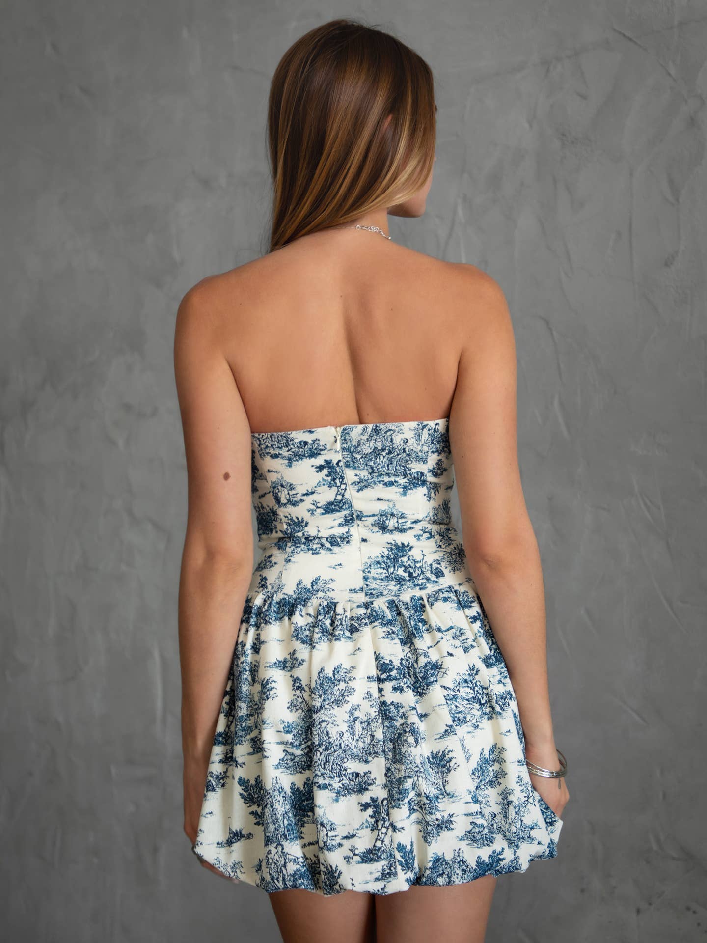 Strapless Bubble Floral Mini Dress