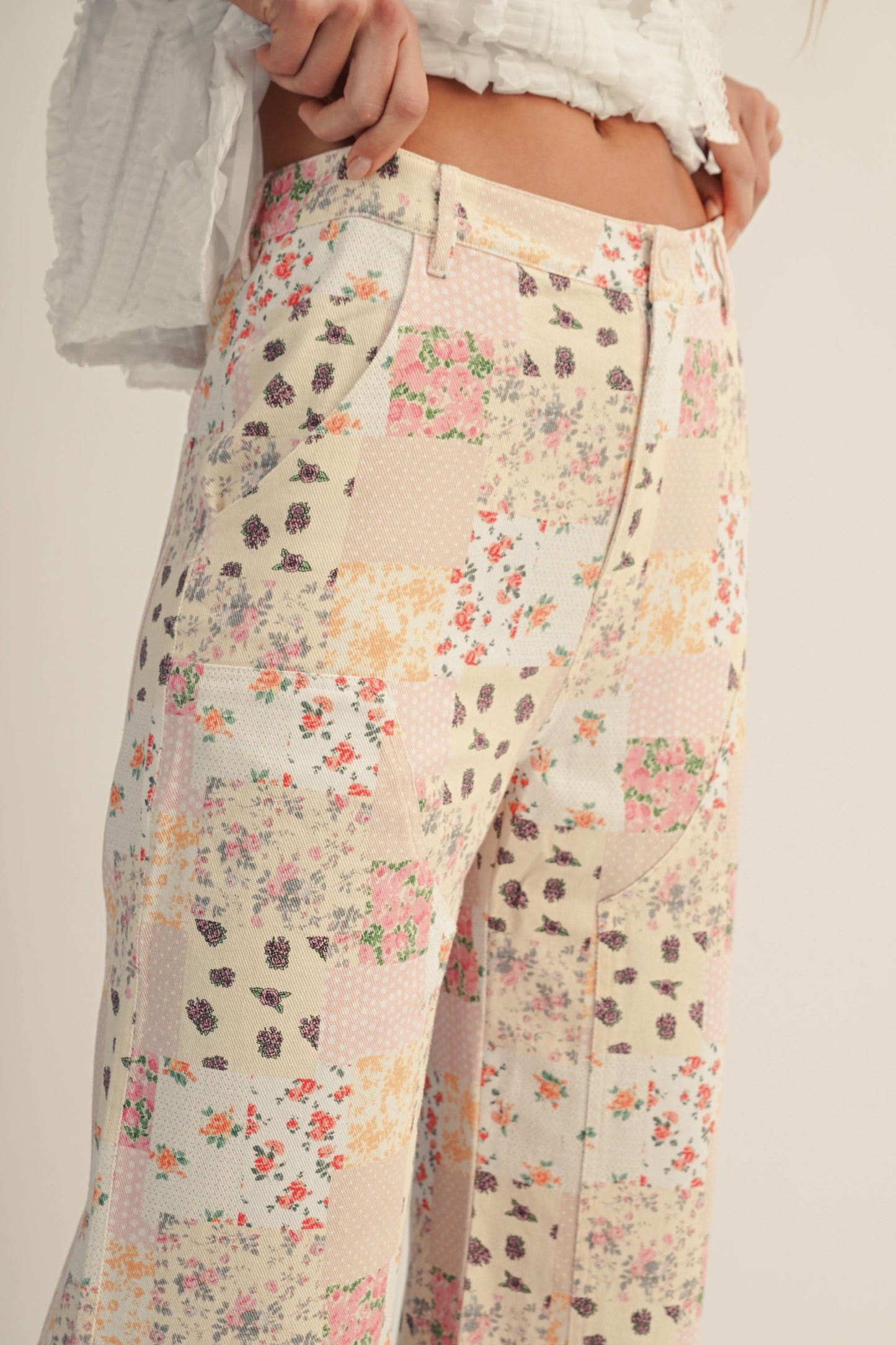 Pastel Floral Patch Print Pants