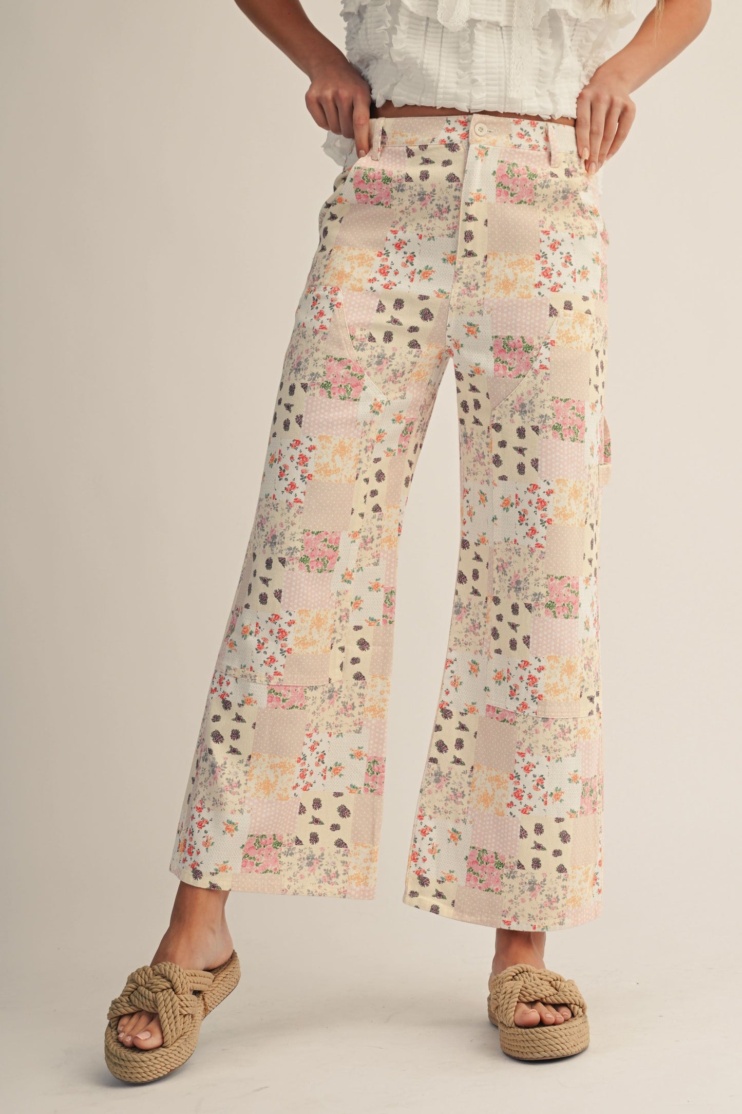 Pastel Floral Patch Print Pants
