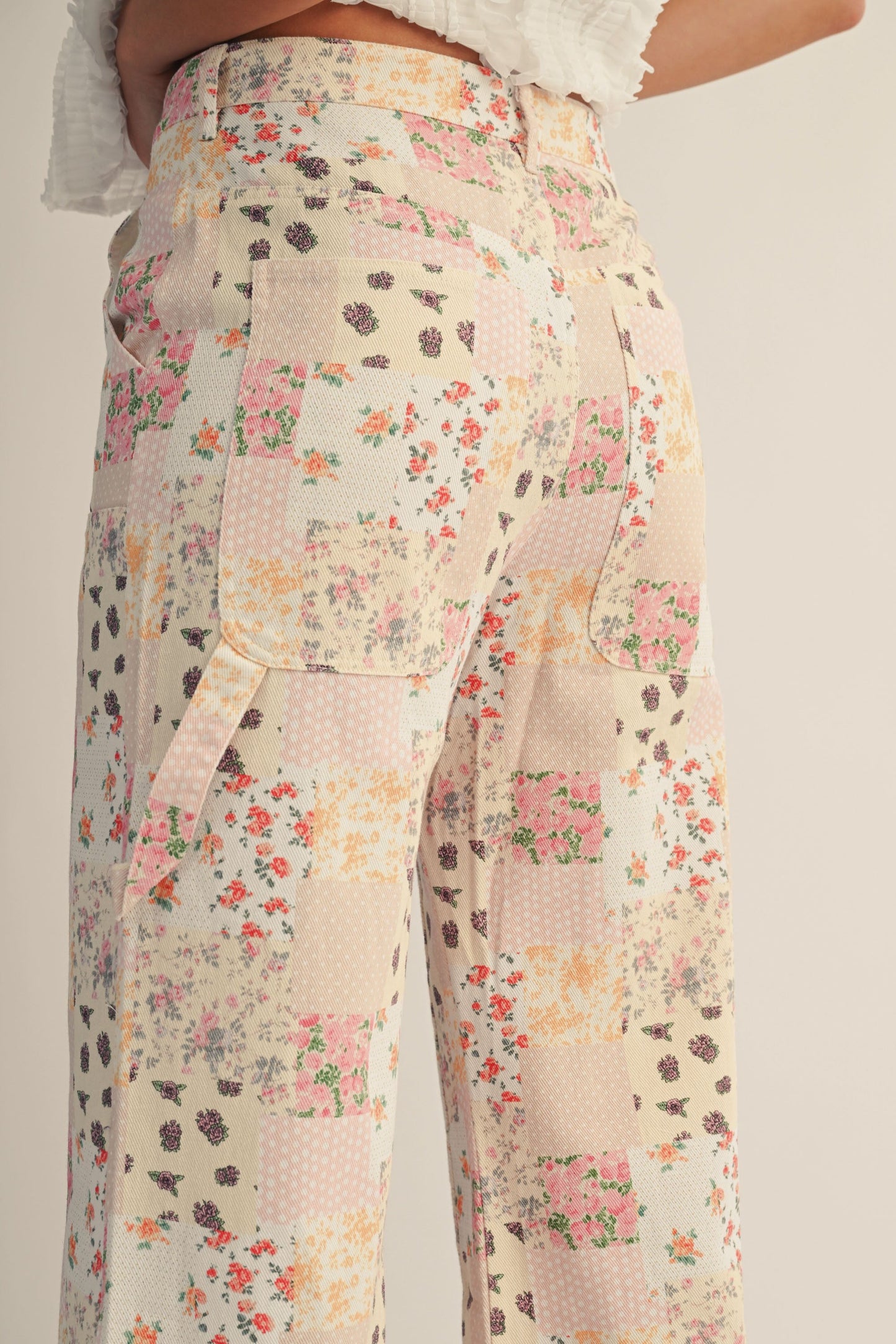 Pastel Floral Patch Print Pants