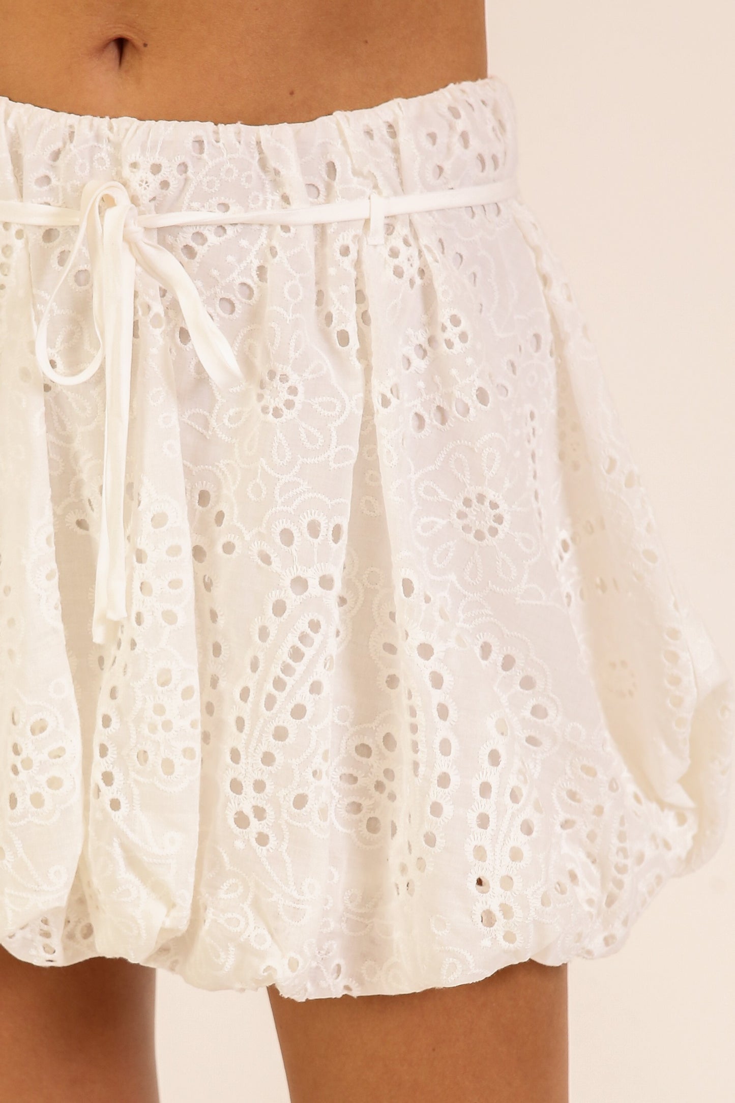 White Eyelet Bubble Mini Skirt