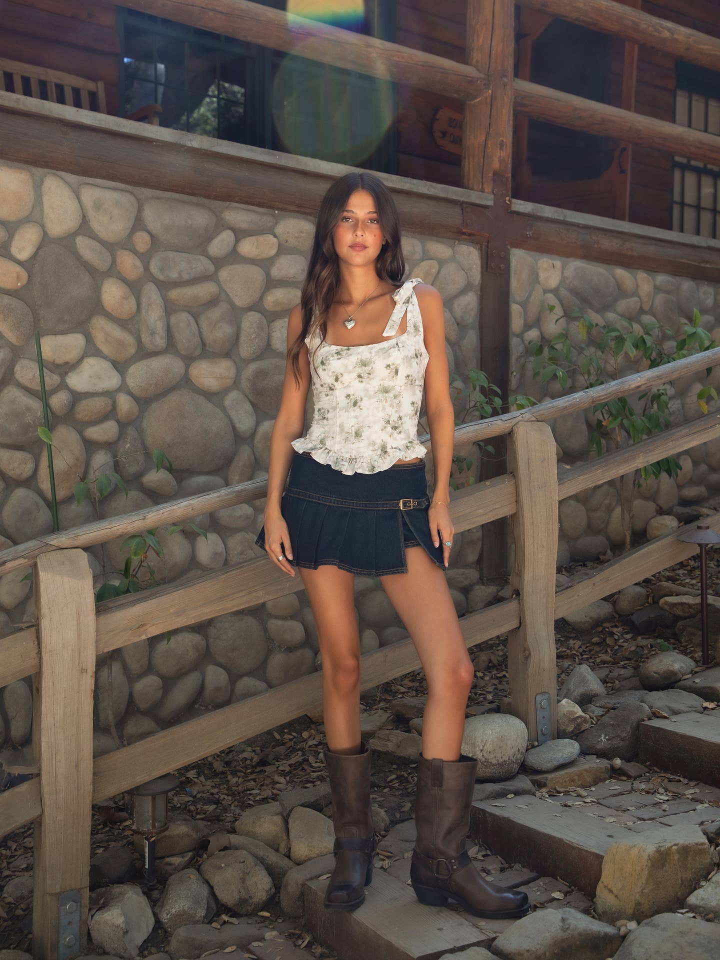 Neutral & Green Floral Corset SmockTop