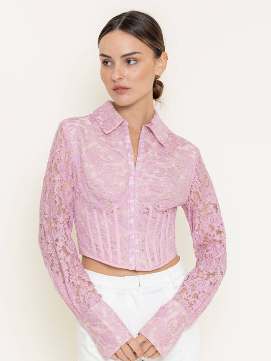 Long Sleeve Lace Boning Corset Top