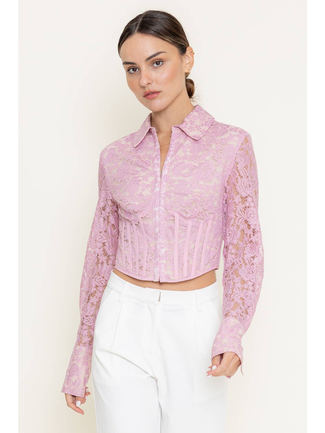 Long Sleeve Lace Boning Corset Top