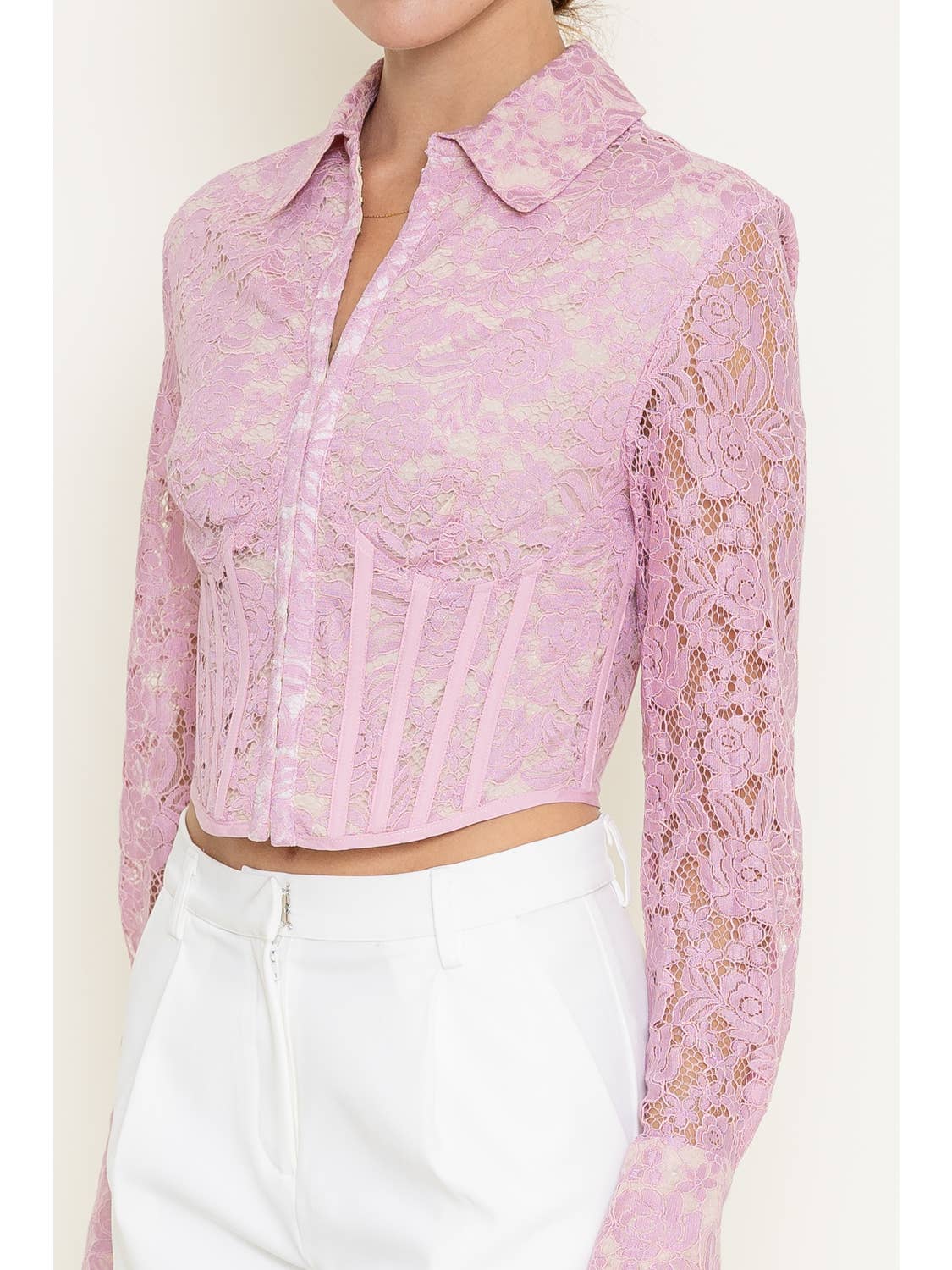 Long Sleeve Lace Boning Corset Top