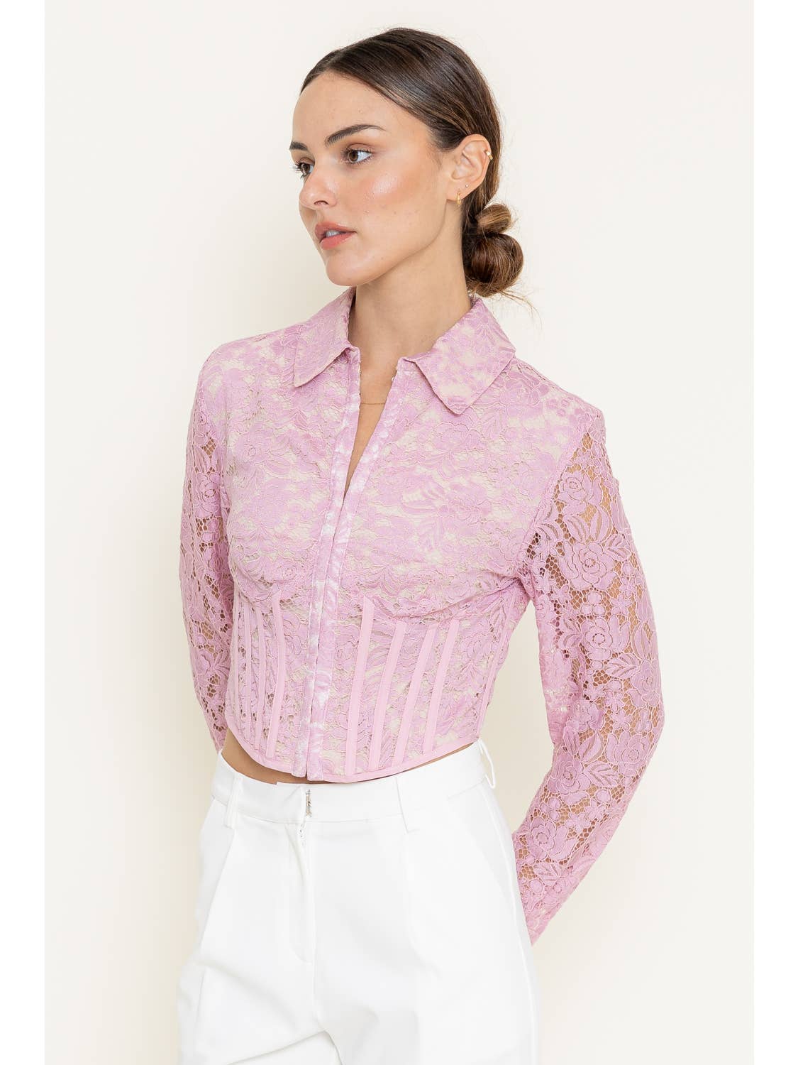 Long Sleeve Lace Boning Corset Top