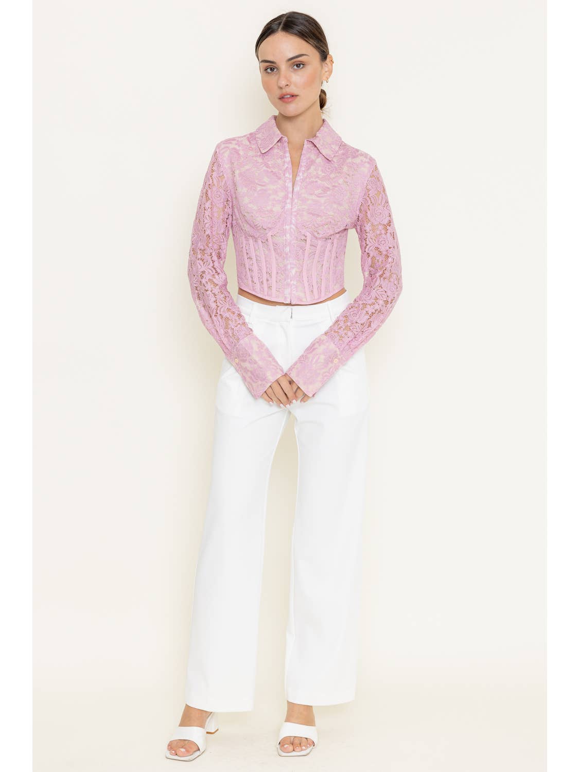 Long Sleeve Lace Boning Corset Top