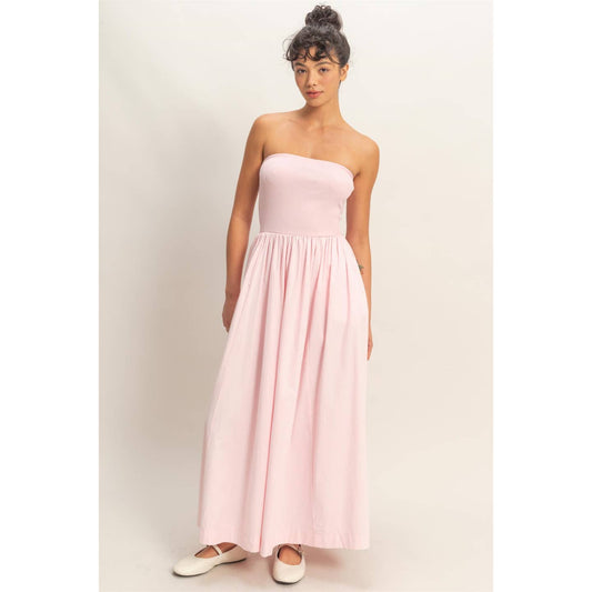 Strapless Two Fabric Midi Dress