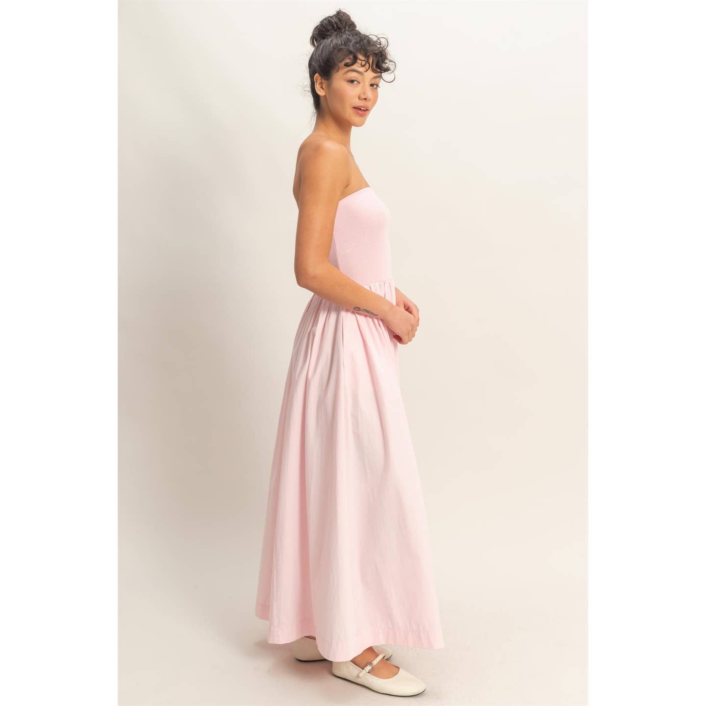 Strapless Two Fabric Midi Dress