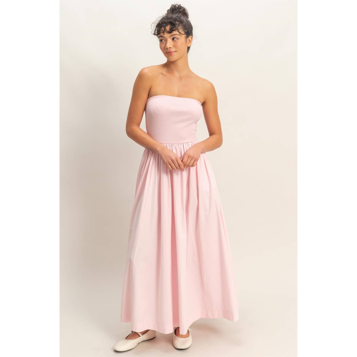 Strapless Two Fabric Midi Dress