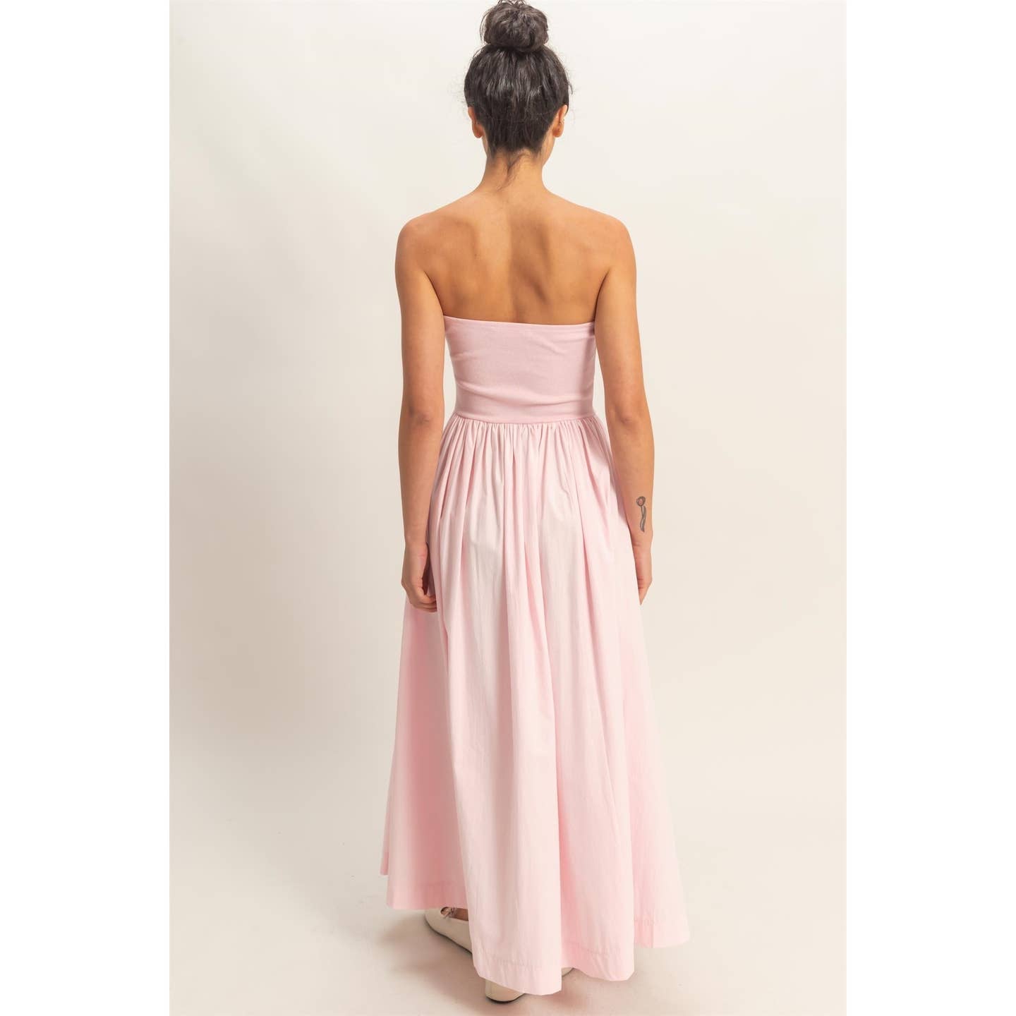 Strapless Two Fabric Midi Dress