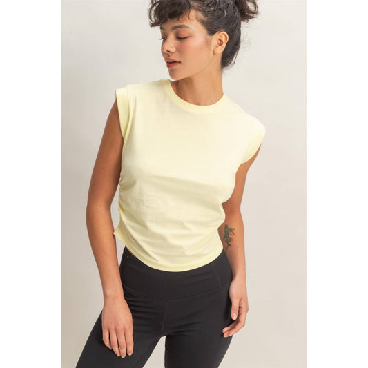 Ruched Waist Sleeveless Cotton Top