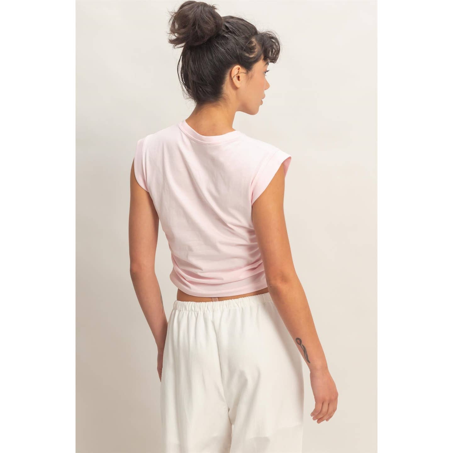 Ruched Waist Sleeveless Cotton Top