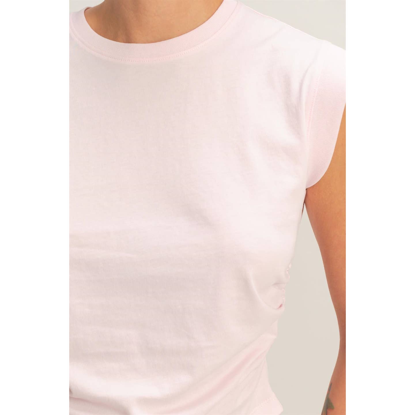 Ruched Waist Sleeveless Cotton Top