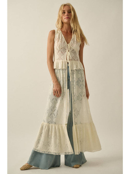 Floral Lace Ruffled Tie Maxi Top