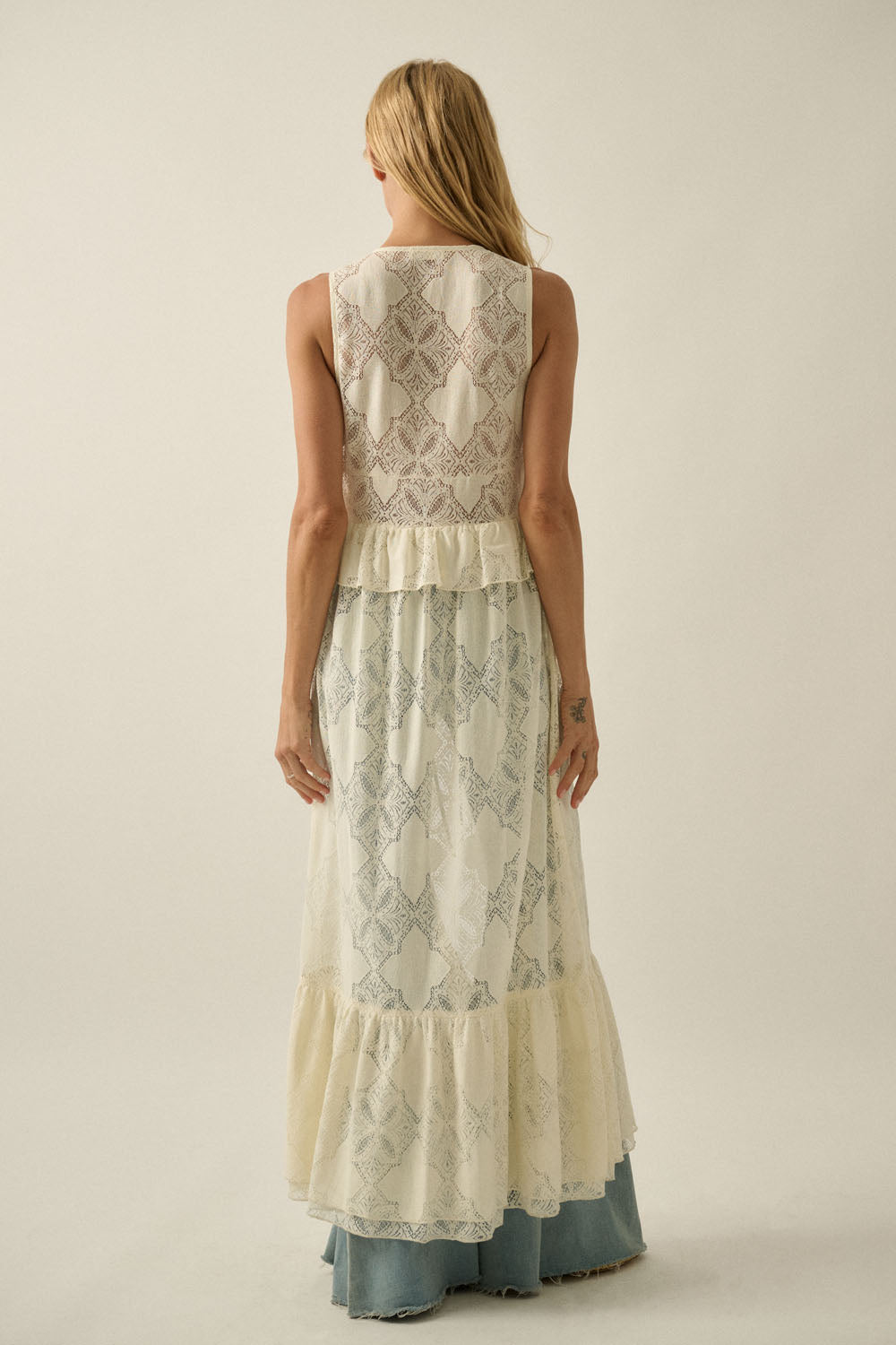 Floral Lace Ruffled Tie Maxi Top