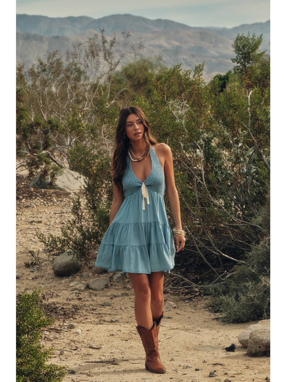 Tencel Denim Halter Ruffle Romper