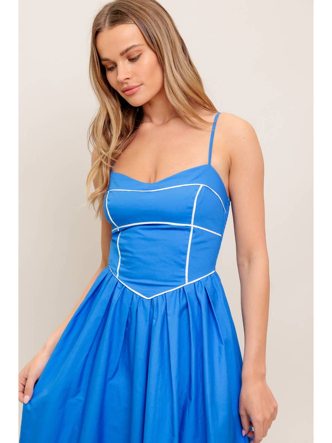 Cobalt Blue Contrast Trim Midi Dress