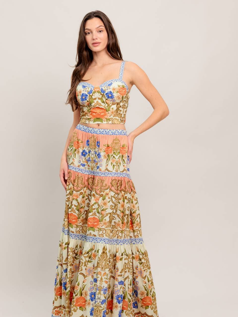 Floral Skirt and Bustier Top Set