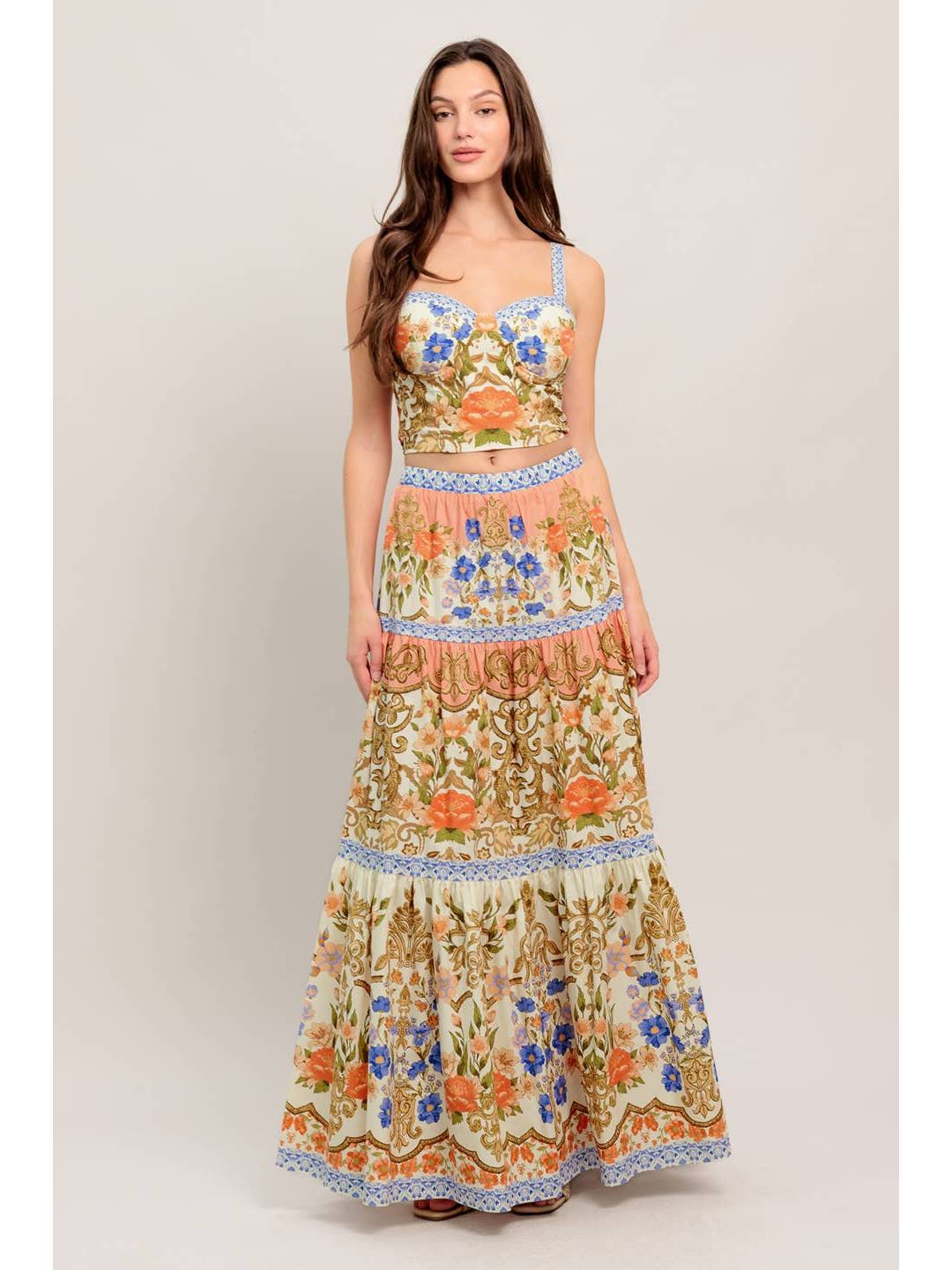 Floral Skirt and Bustier Top Set