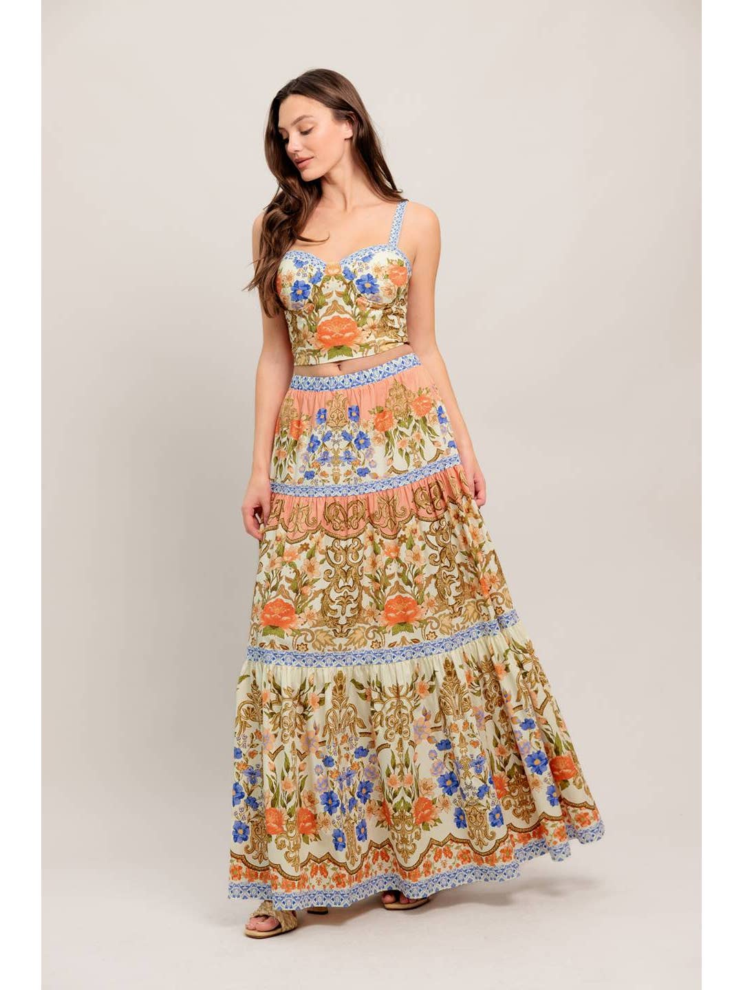 Floral Skirt and Bustier Top Set