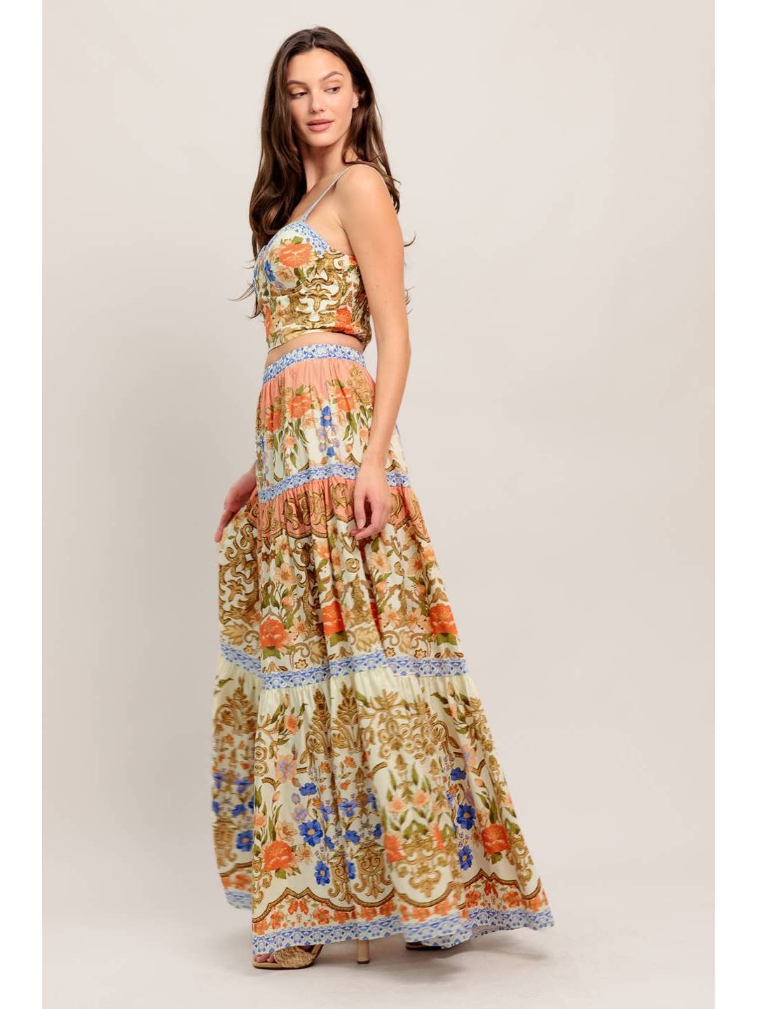 Floral Skirt and Bustier Top Set