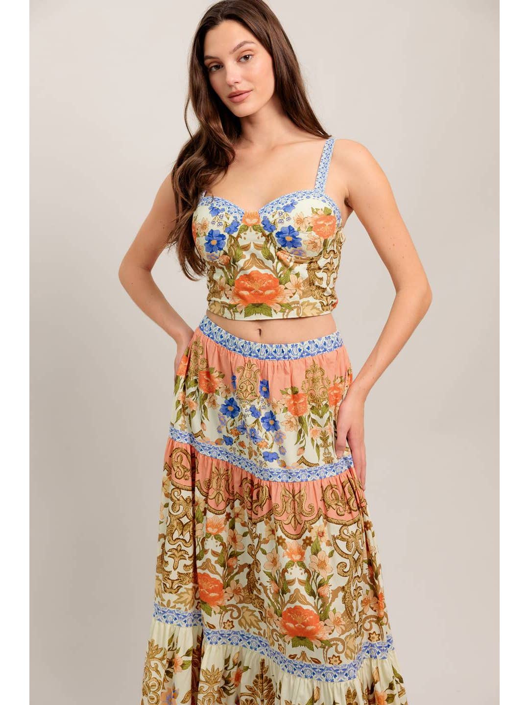 Floral Skirt and Bustier Top Set