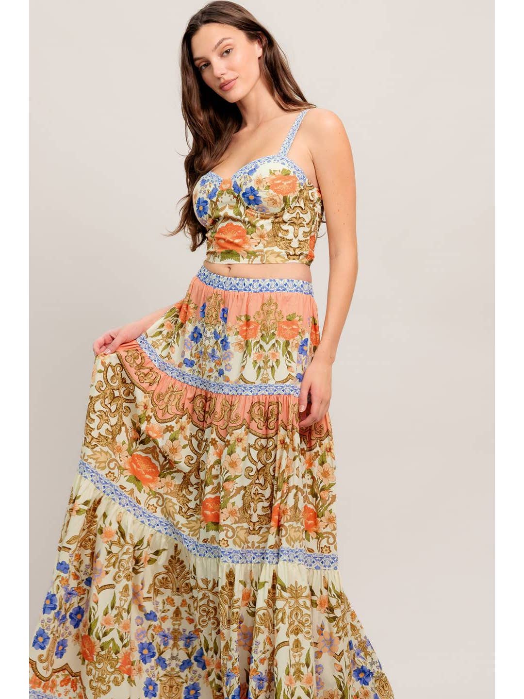 Floral Skirt and Bustier Top Set