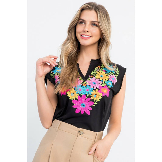 Black Embroidered Blouse Top