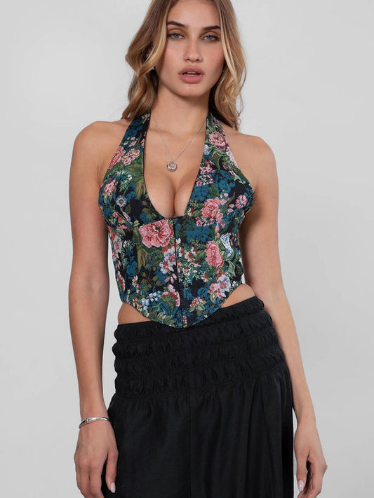 Adrie Floral Halter Corset Top