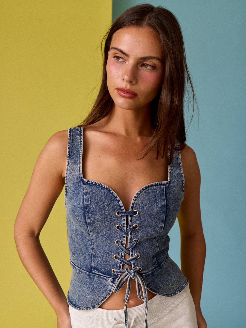 Lace Up Denim Top