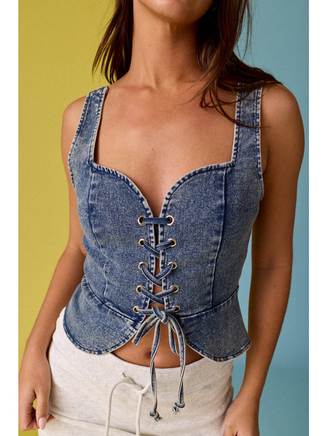 Lace Up Denim Top