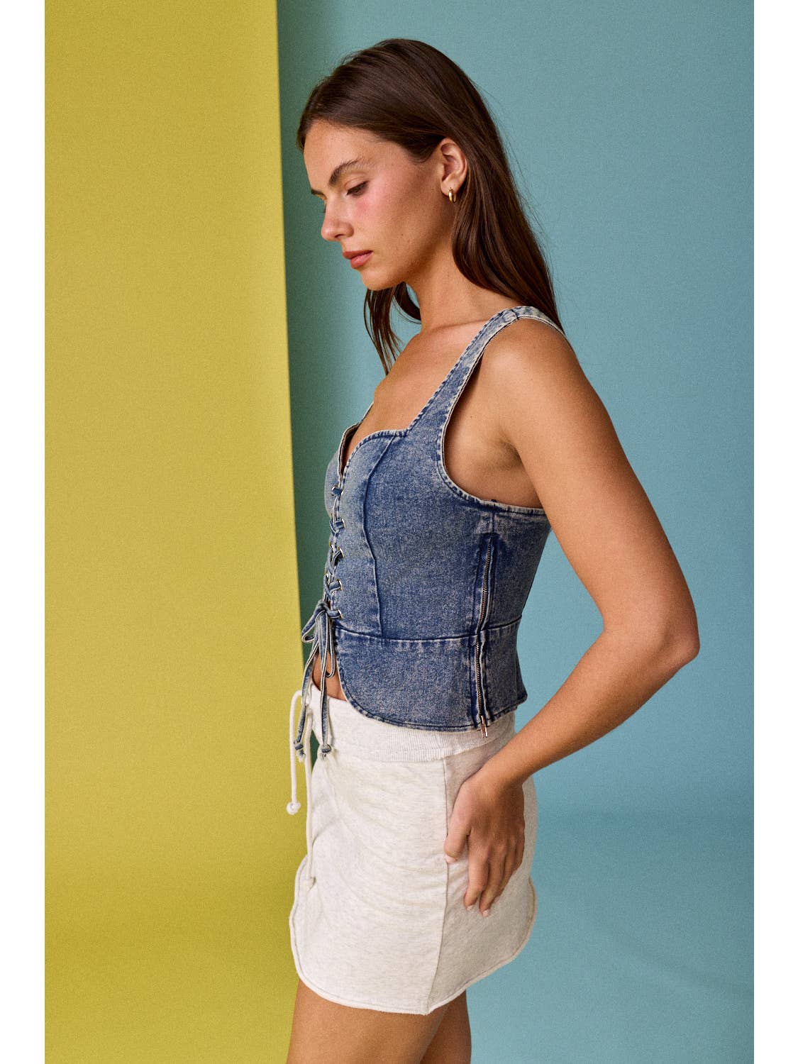 Lace Up Denim Top