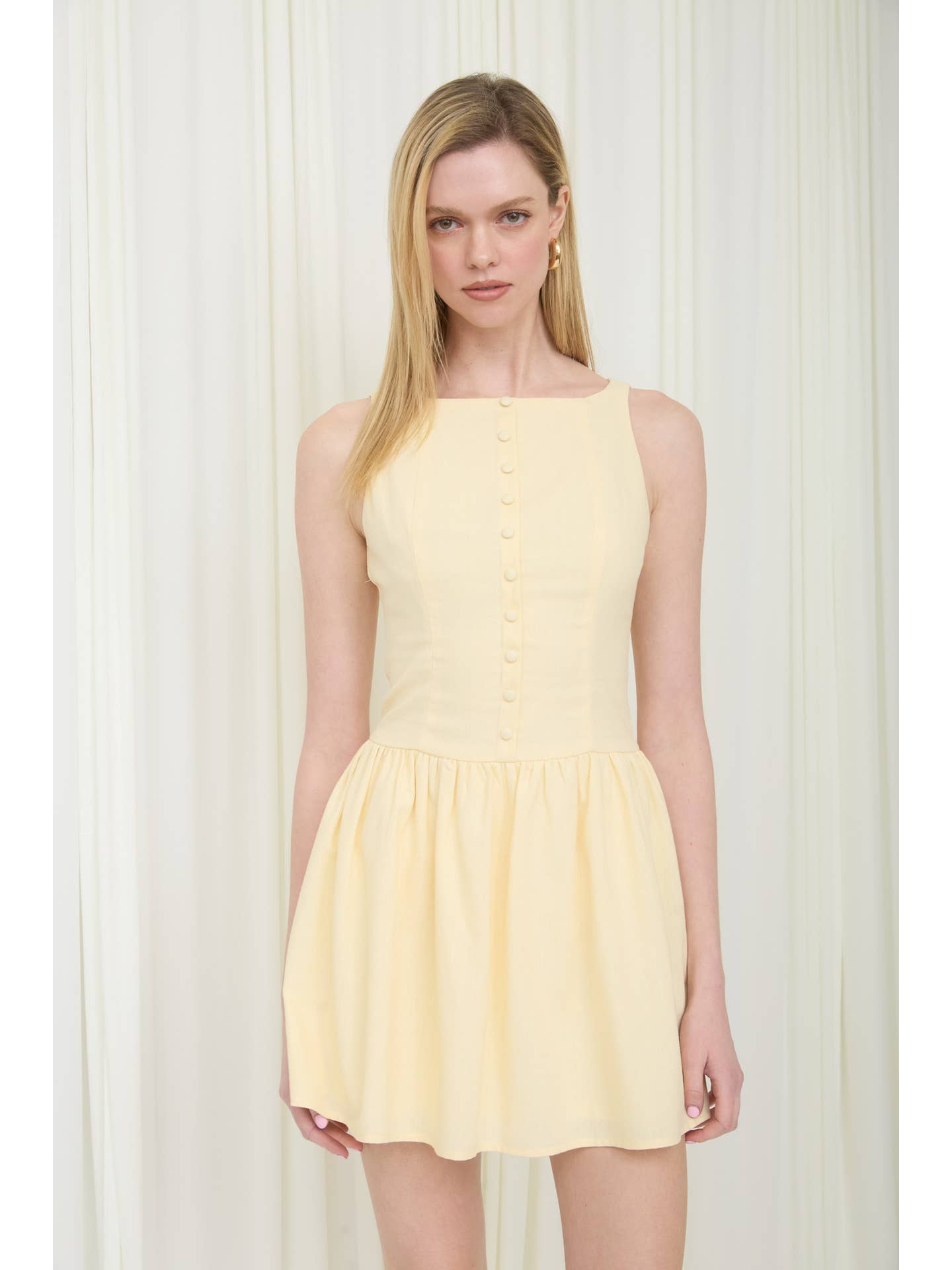 Butter Yellow Button Front Mini Dress