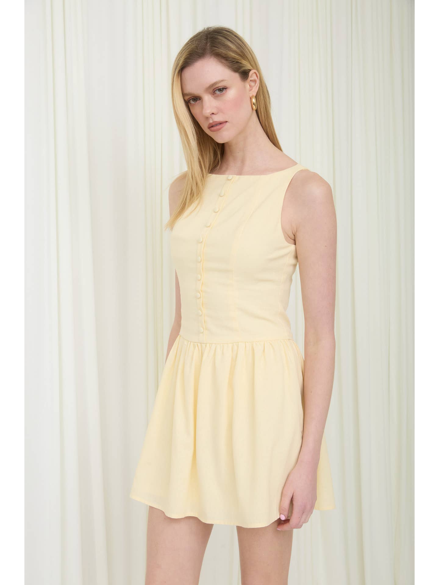 Butter Yellow Button Front Mini Dress