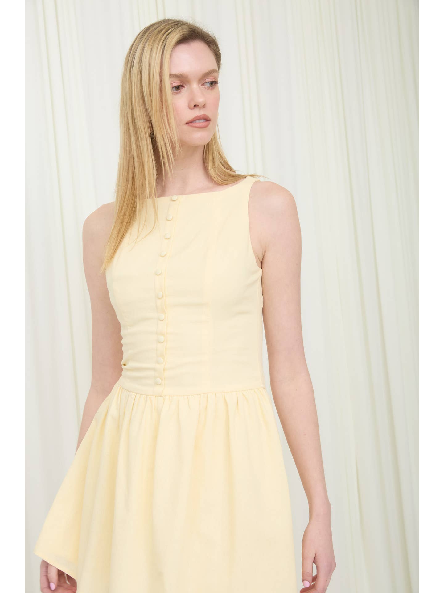 Butter Yellow Button Front Mini Dress