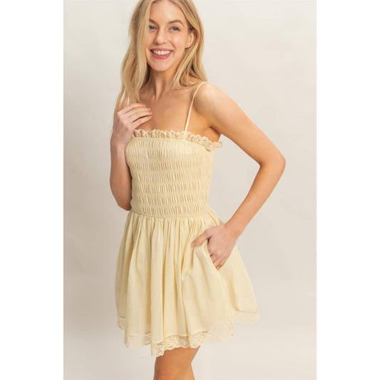 Pale Yellow Lace Trim Romper